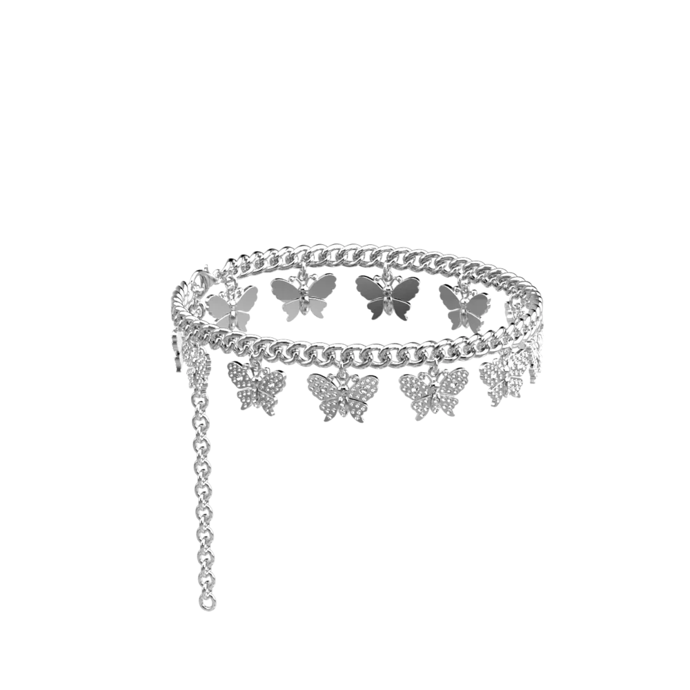 Rhinestone Butterfly Charm Silver Ankle Chain