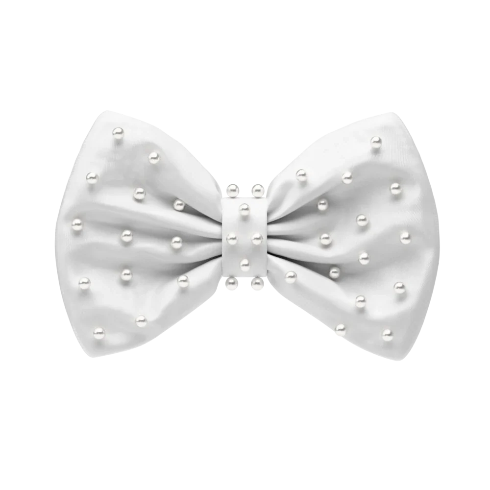 Mini Bow White Satin Pearl Toe Clip