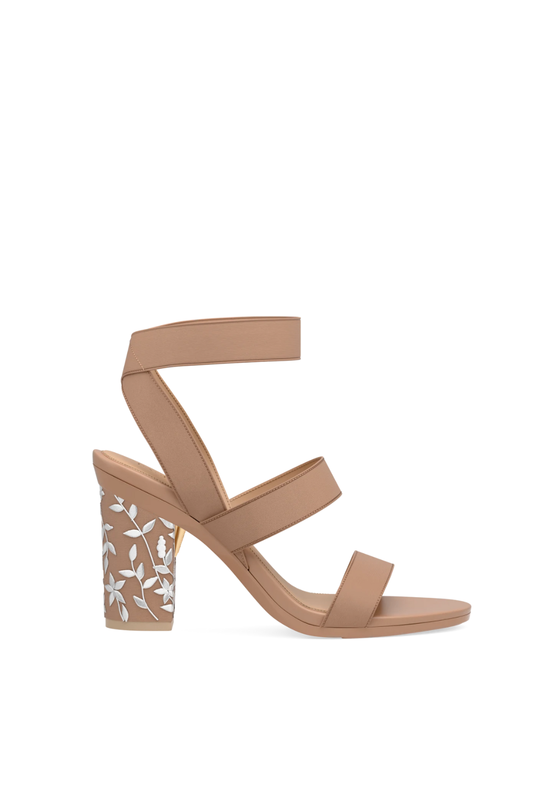 Block Heel Kit 4 Latte Floral Embroidery