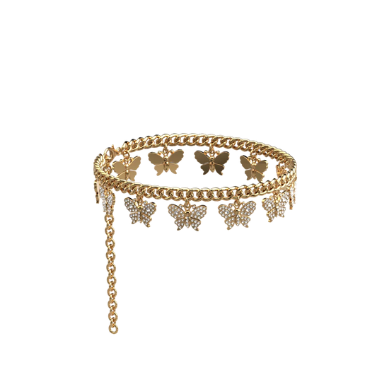 Rhinestone Butterfly Charm Gold Ankle Chain