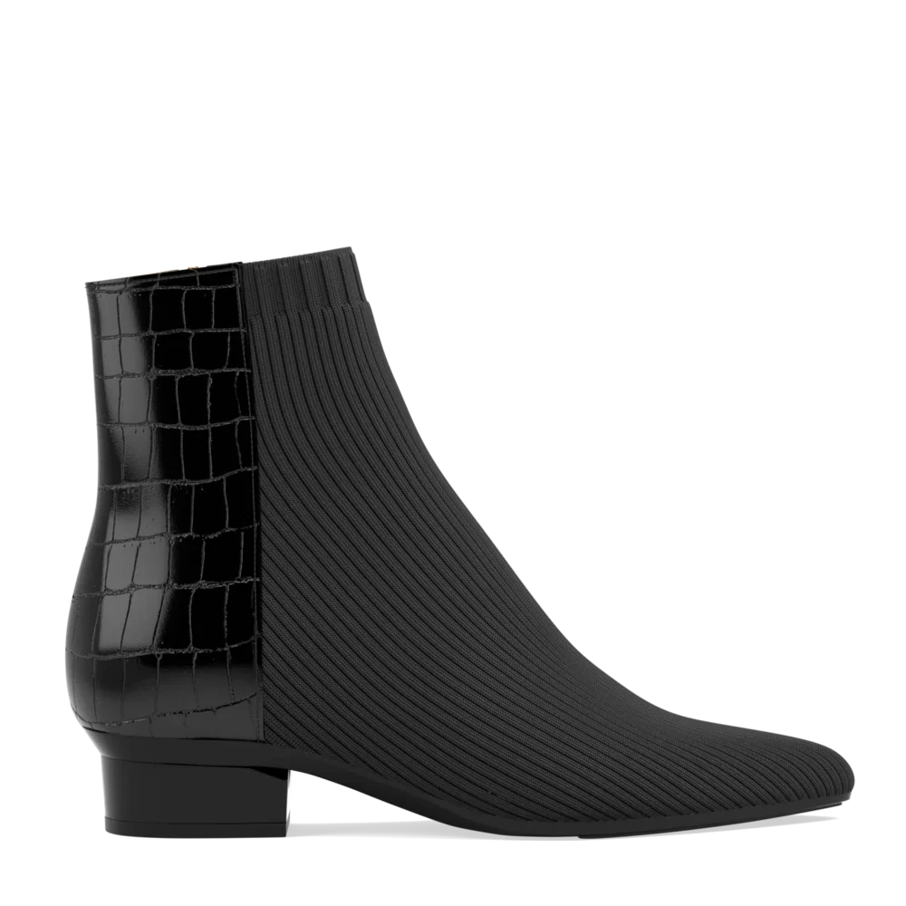 The Bootie - Coal Crocodile & Knit