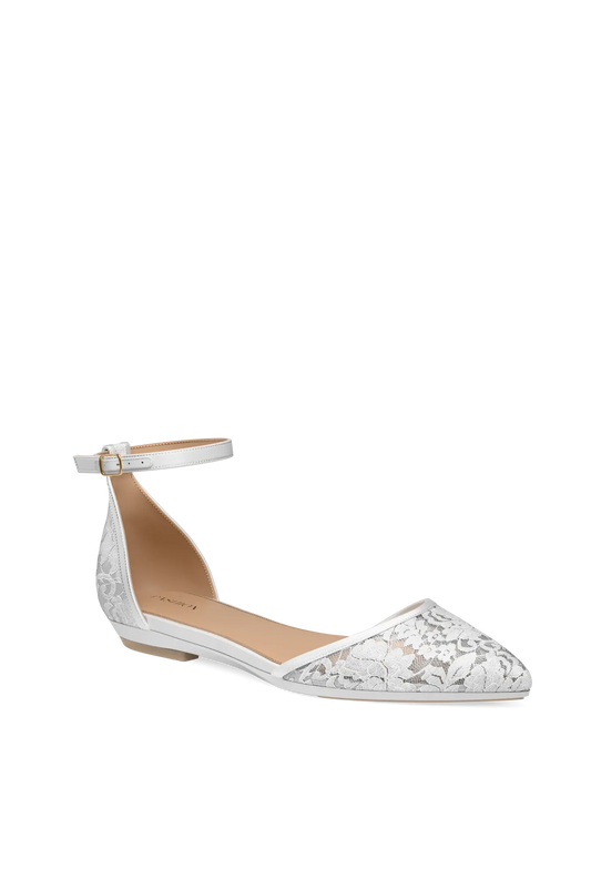 The D'Orsay - White Satin Lace Flat