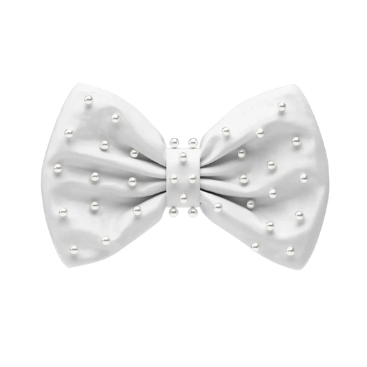Mini Bow White Satin Pearl Toe Clip